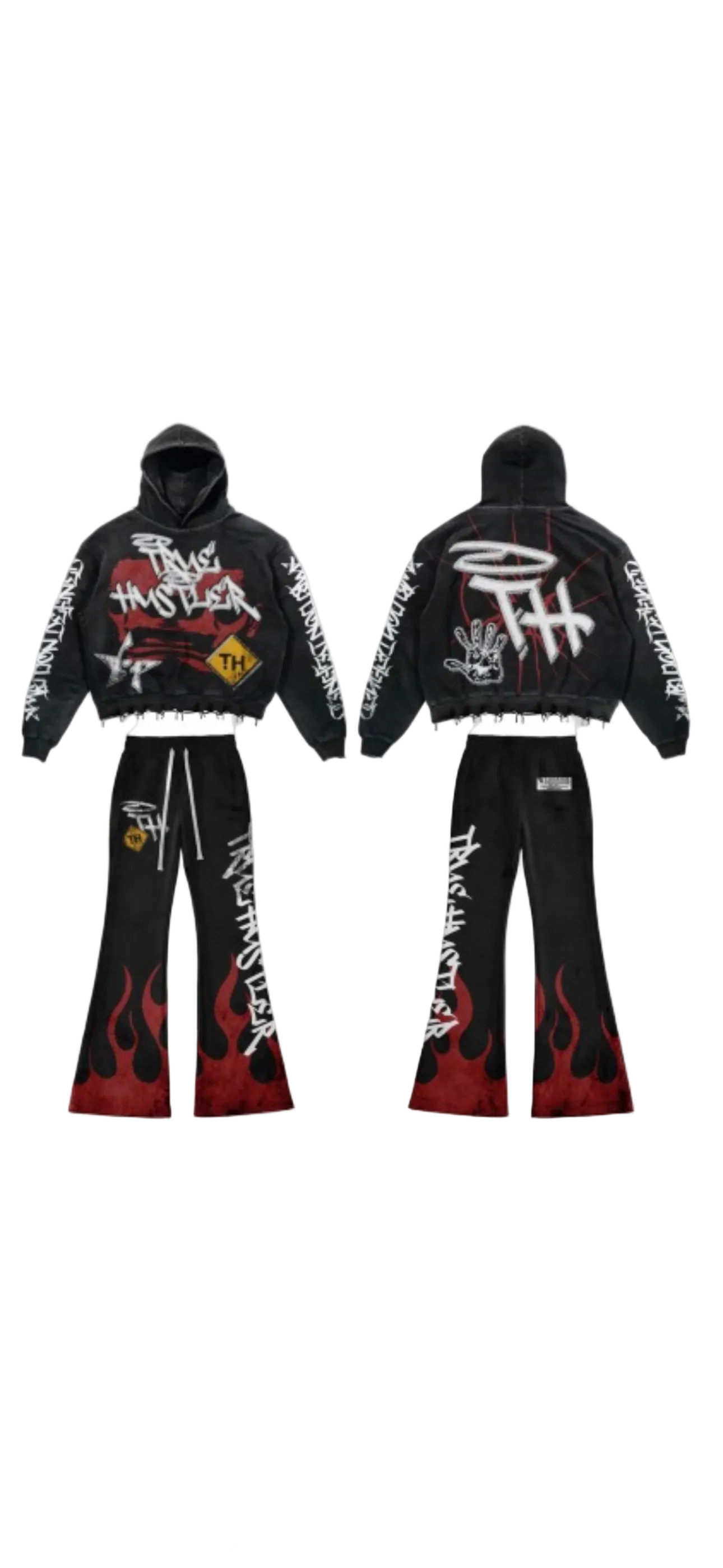 True Hustler Flame Hoodie Set β Black/Red