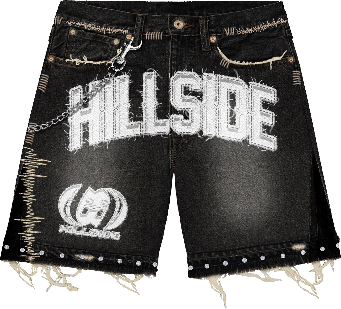 Hillside Distressed Denim Shorts β Black