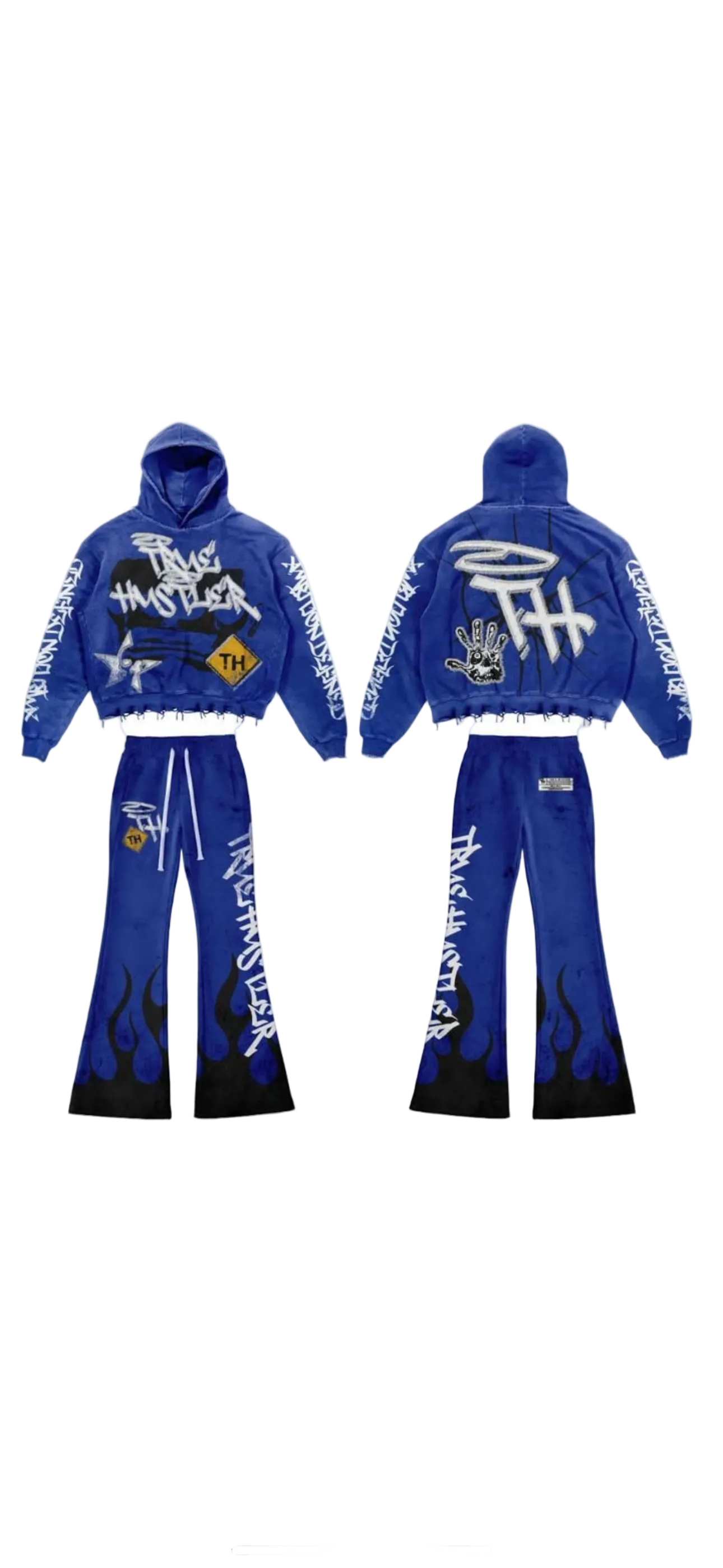 True Hustler Flame Hoodie Set – Blue