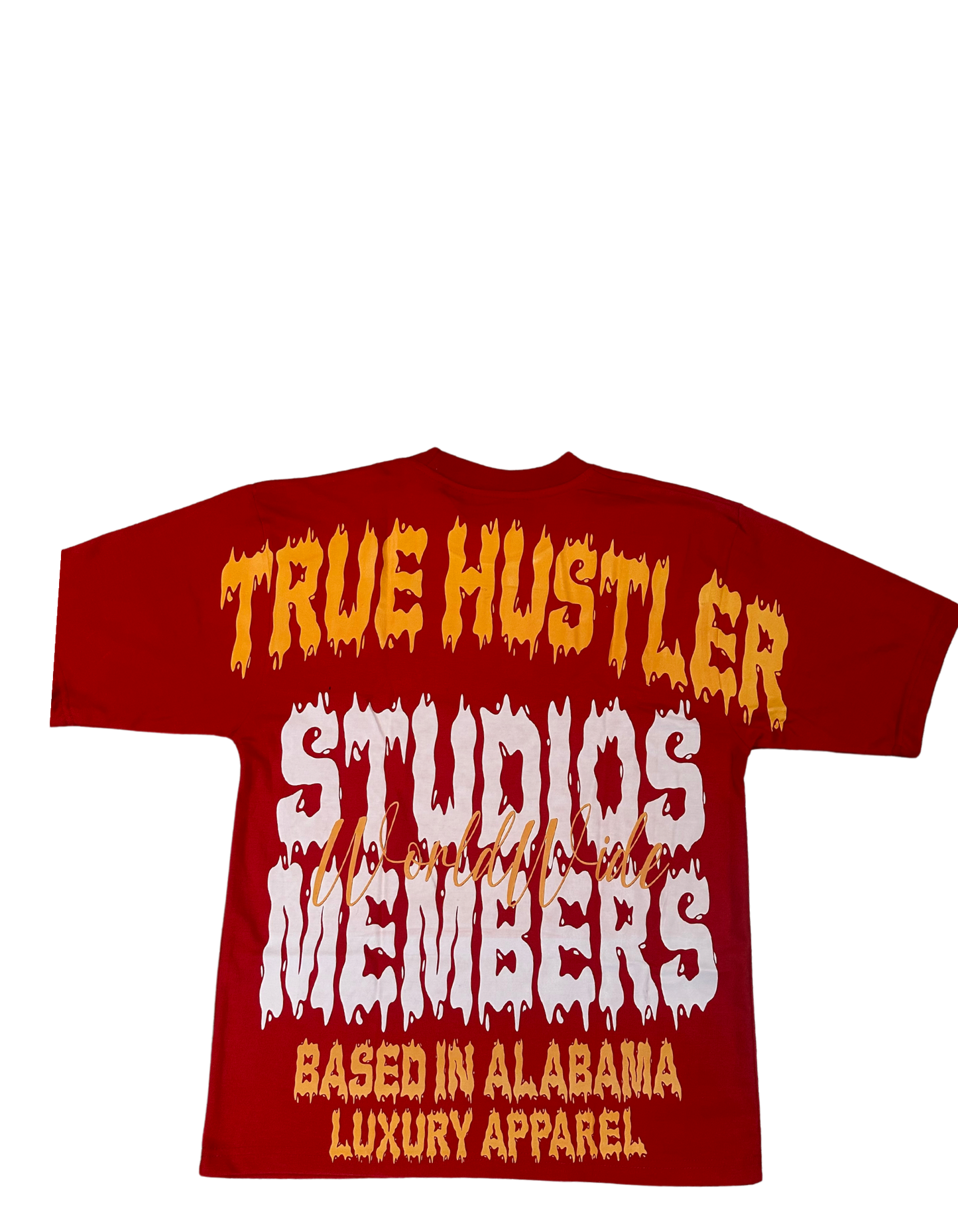 Hillside “True Hustler Studios Members” Graphic Tee – Red/Gold