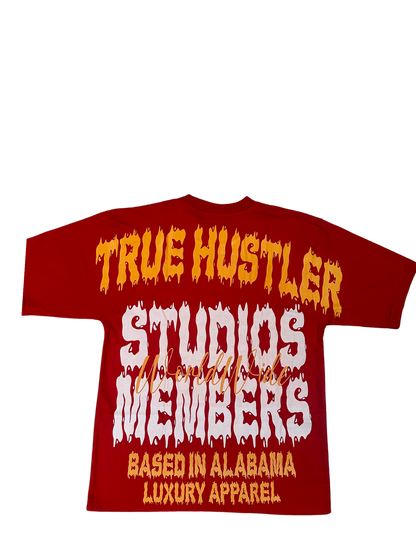 Hillside “True Hustler Studios Members” Graphic Tee – Red/Gold