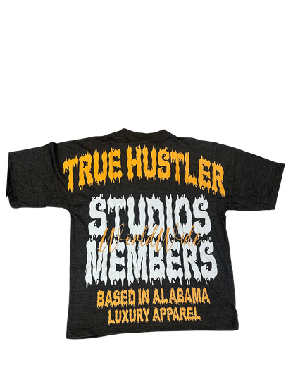 Hillside “True Hustler Studios Members” Graphic Tee – Charcoal/Gold