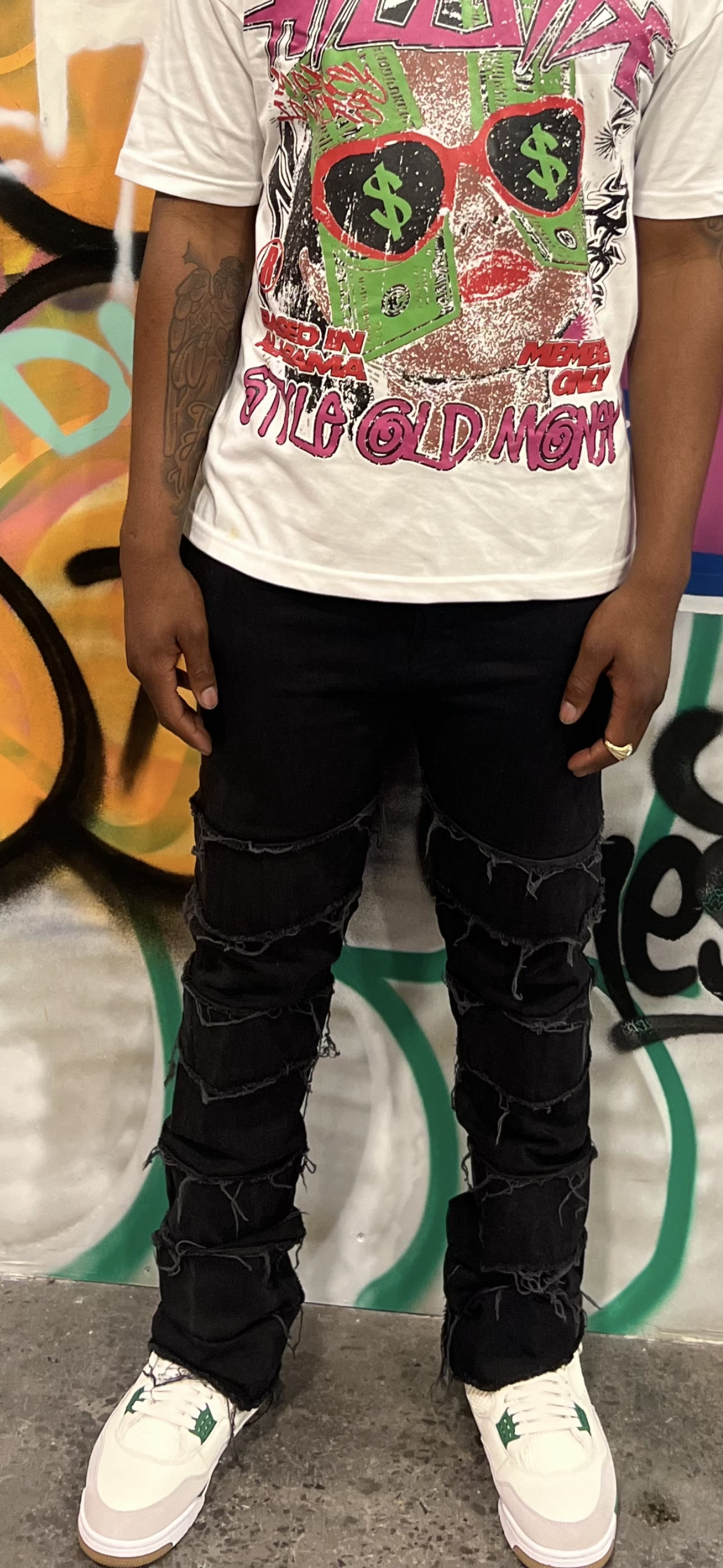 Hillside Distressed Stacked Denim – Black