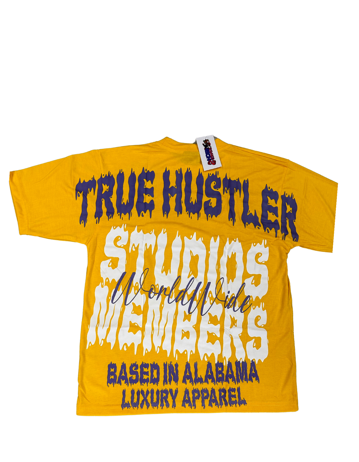 Hillside “True Hustler Studios Members” Graphic Tee – Yellow/Purple