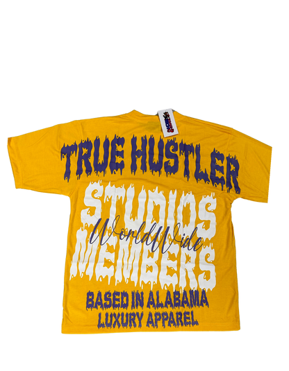Hillside “True Hustler Studios Members” Graphic Tee – Yellow/Purple
