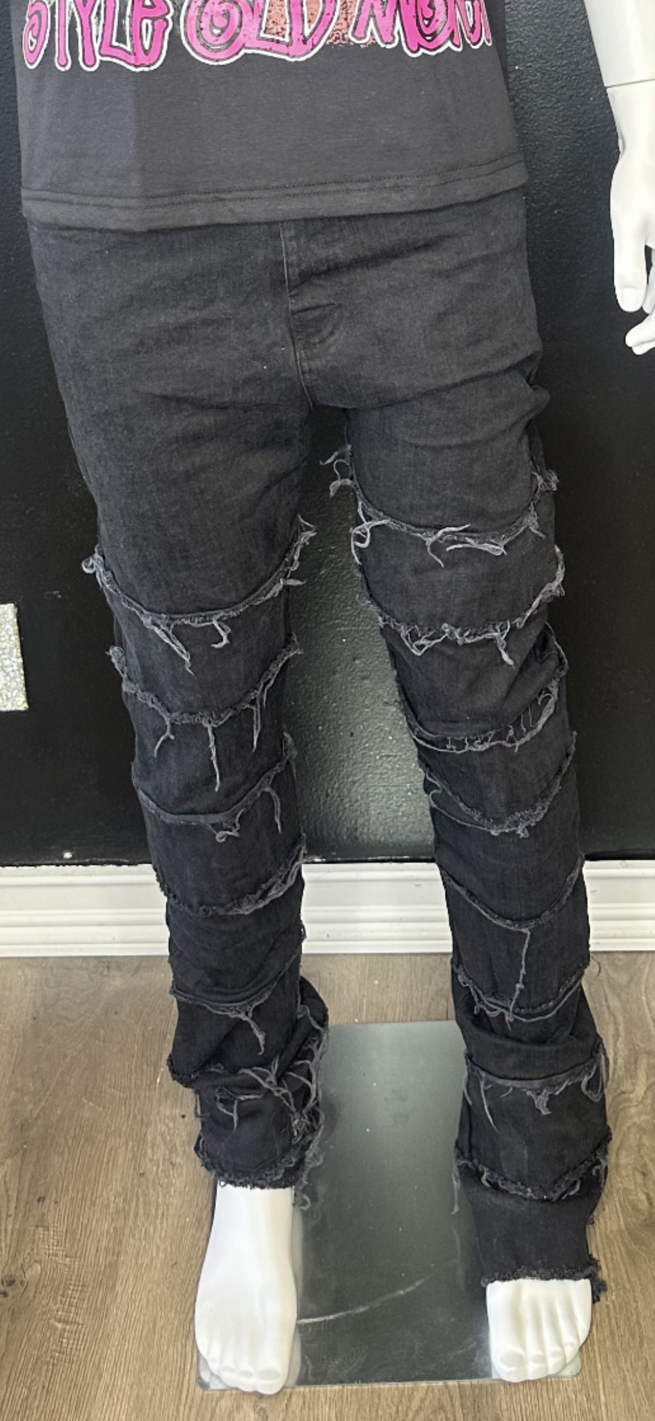 Hillside Distressed Stacked Denim – Black
