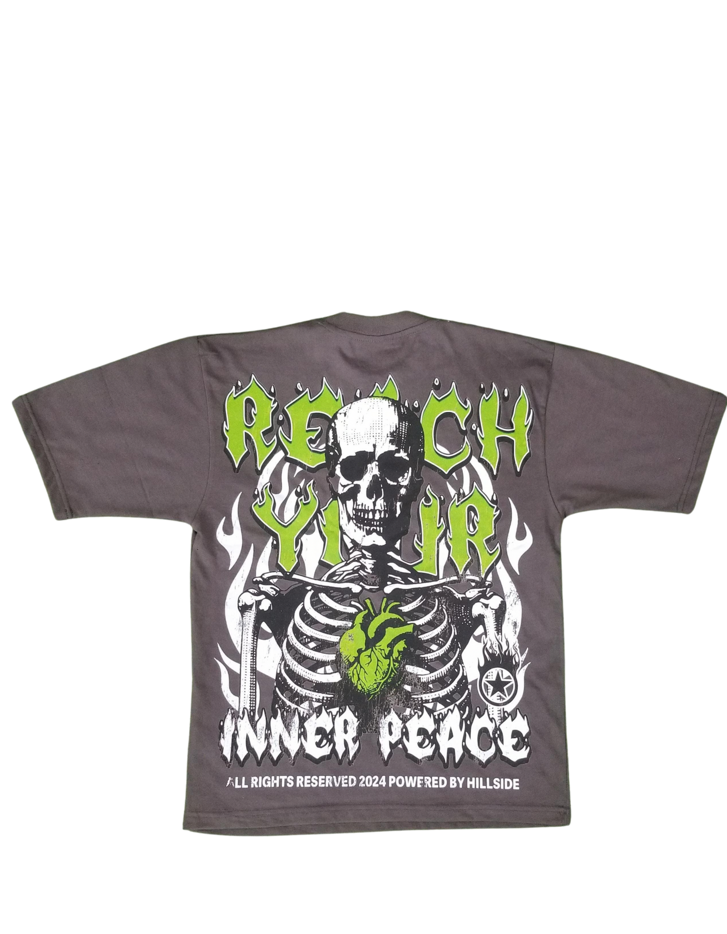 Grey & Lime Green “ Reach Your Inner Peace “ T-Shirt