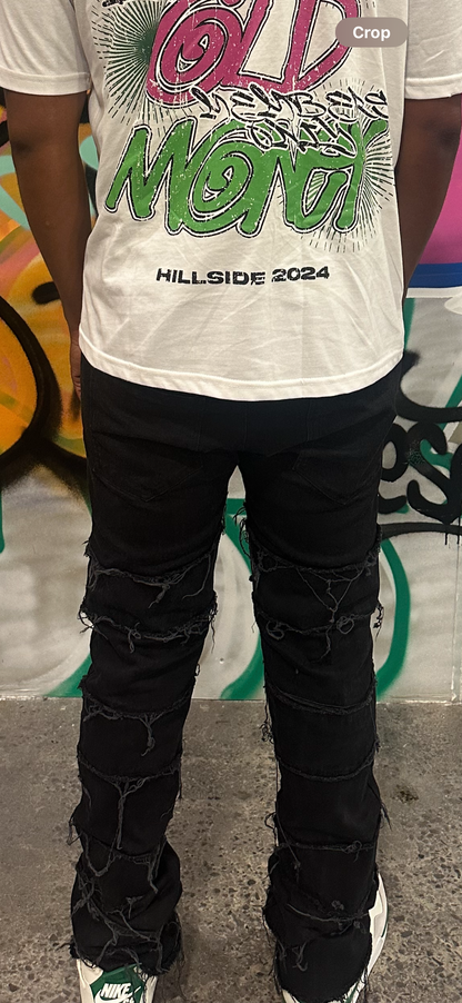 Hillside Distressed Stacked Denim – Black