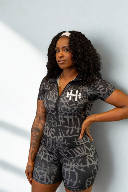 Black Hillside Signature Graffiti Romper