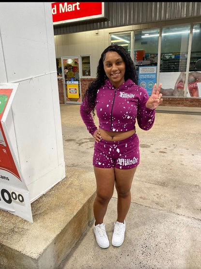 Womens Purple Hillside Hoodie/Short Set