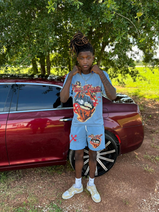 True Hustler Light Blue “Cross Me “ Summer Set