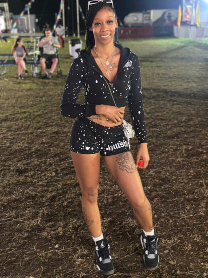 Womens Black Hillside Hoodie/Short Set